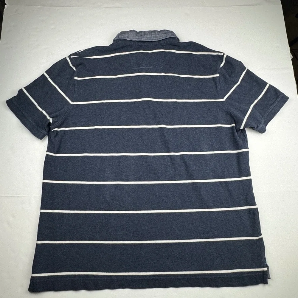 Banana Republic Mens Polo Shirt XL Striped Cotton Preppy Navy Blue Short Sleeve